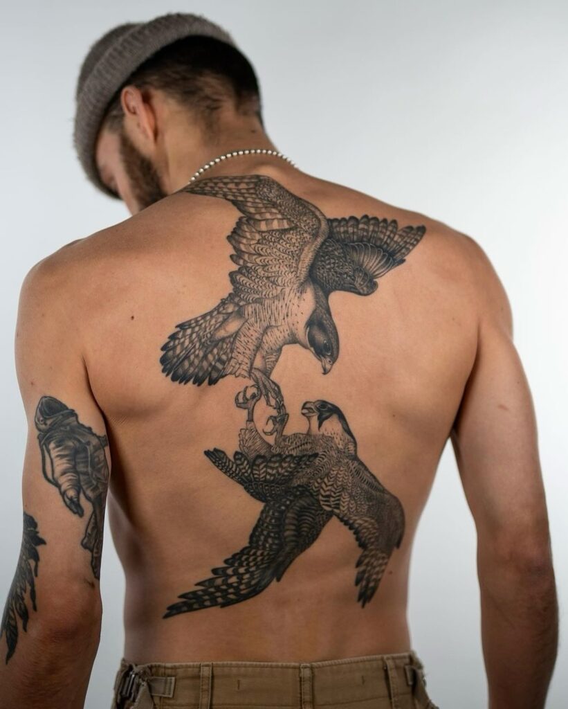 Peregrine Falcons in Flight Back Tattoo back tattoos for guys tattoo