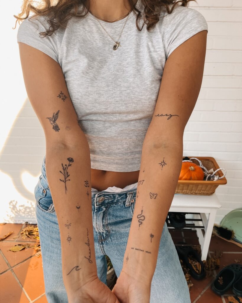 Playful Symbolic Patchwork Tattoo Sleeve