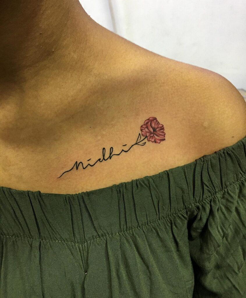 Romantic Rose Collarbone Tattoo