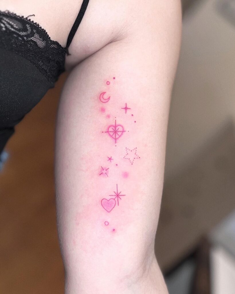 Pink Celestial Symbols Tattoo