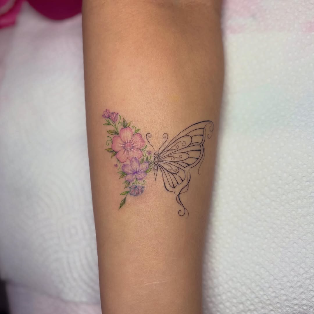 Delicate Half Butterfly Half Flower Tattoo half butterfly half flower tattoos tattoo