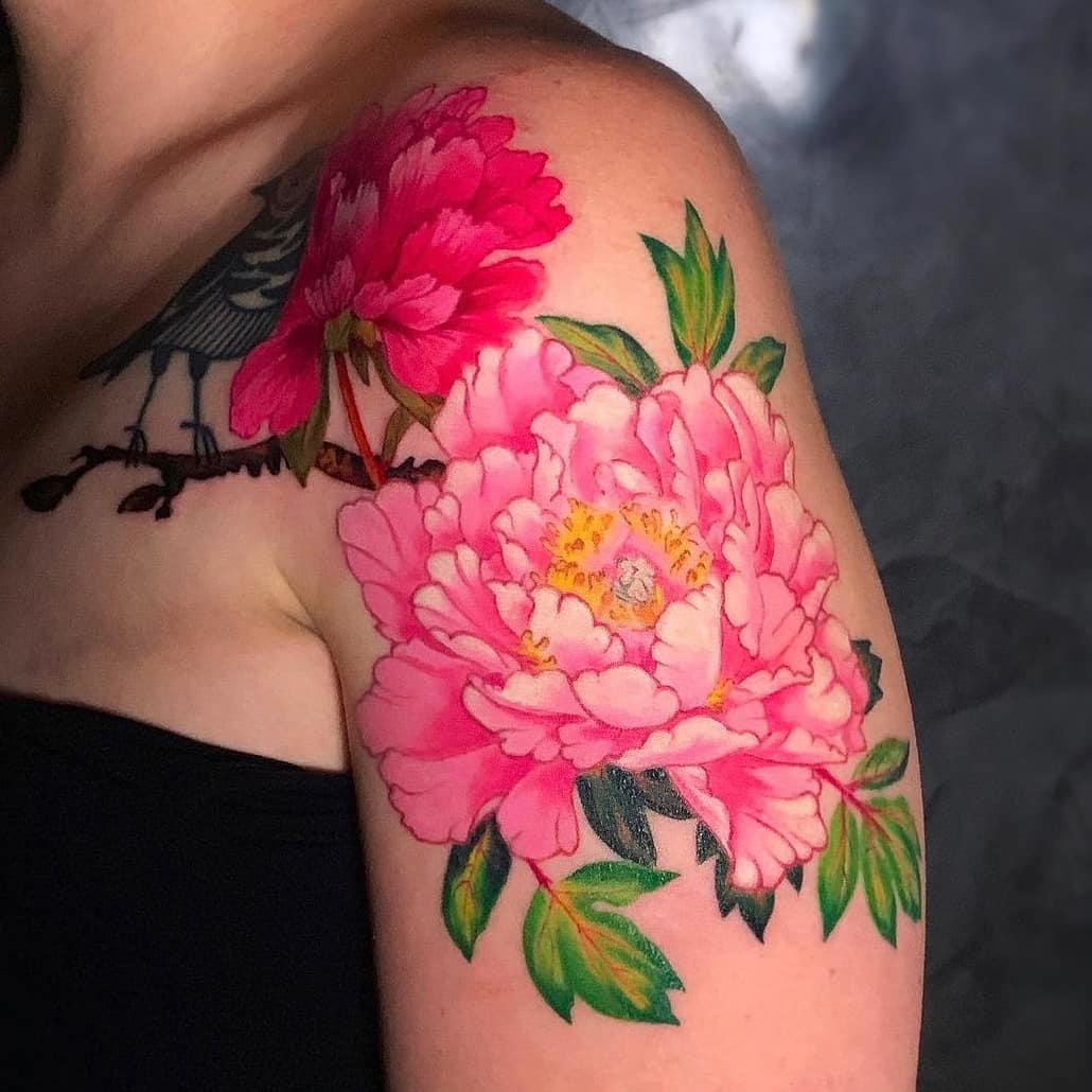Pink Peony Shoulder Tattoo japanese flower tattoos tattoo