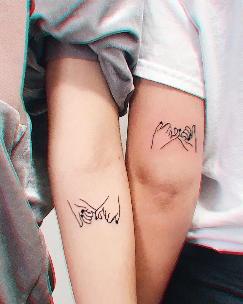 Pinky Promise Silhouette matching sibling tattoo