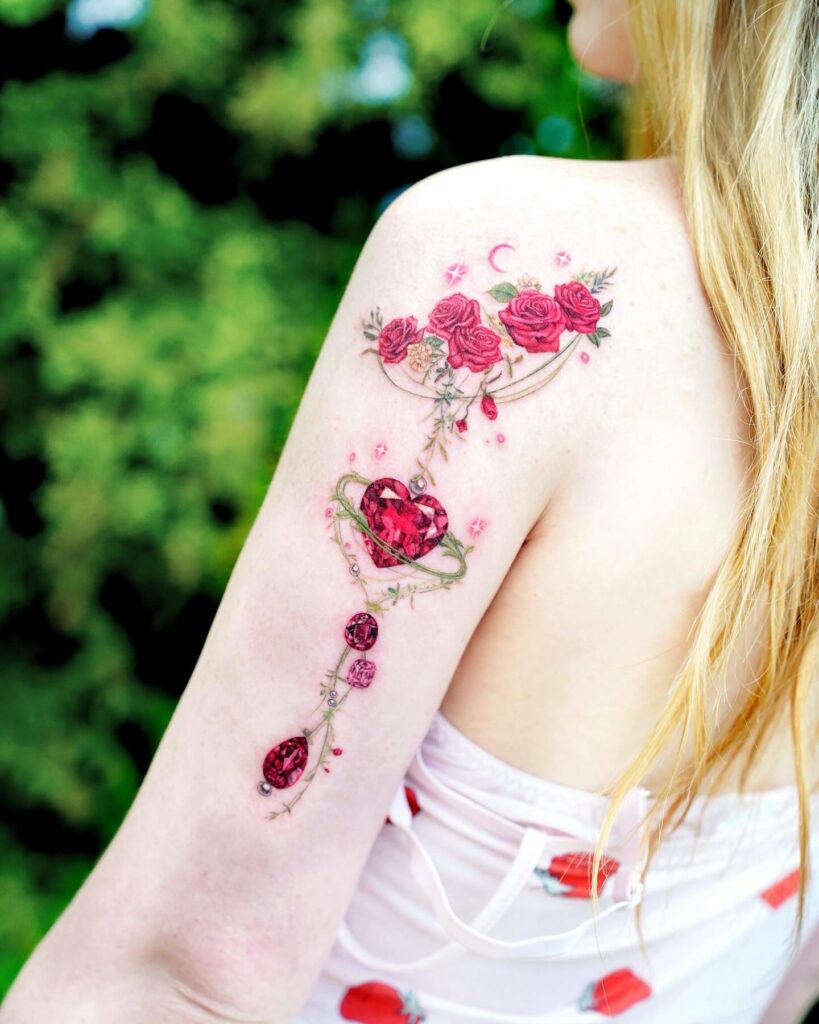 Celestial Crystal Amulet Back Tattoo