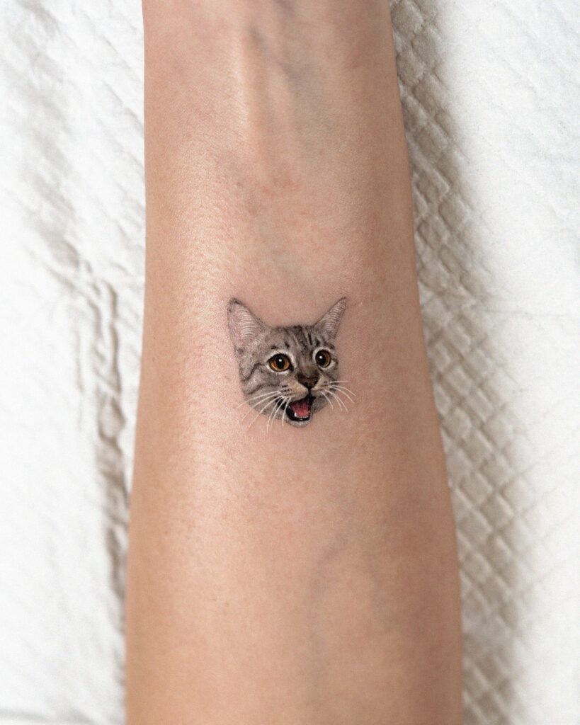 Playful Meowing Cat Tattoo