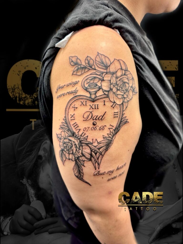 Pocket Watch and Flowers Dad Memorial Tattoo dad memorial tattoos tattoo