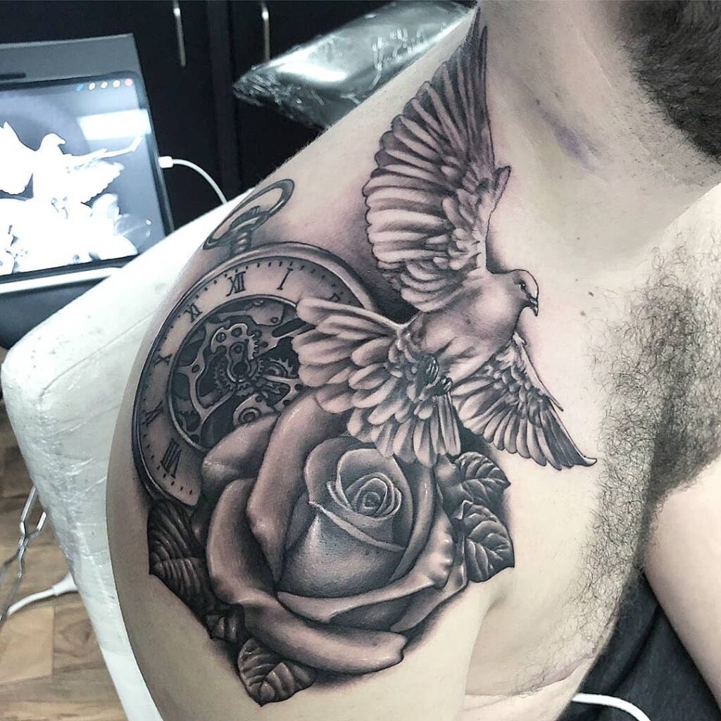 Pocket Watch and Roses Memorial Tattoo pocket watch tattoos tattoo