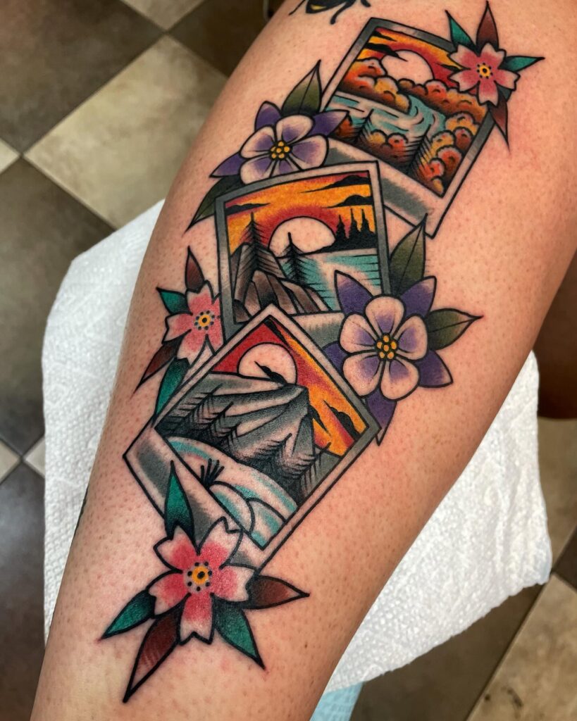 Polaroid Mountain Scene Tattoo mountain tattoos tattoo