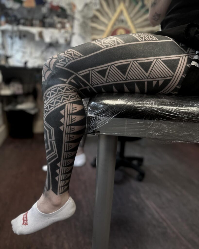 Polynesian Geometric Leg Sleeve Tattoo