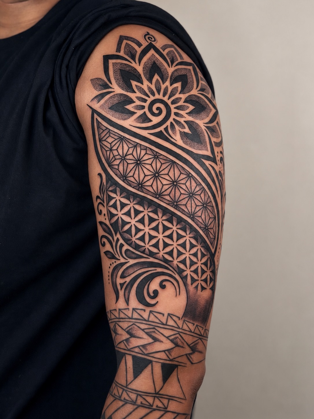 Floral Polynesian Sleeve Tattoo