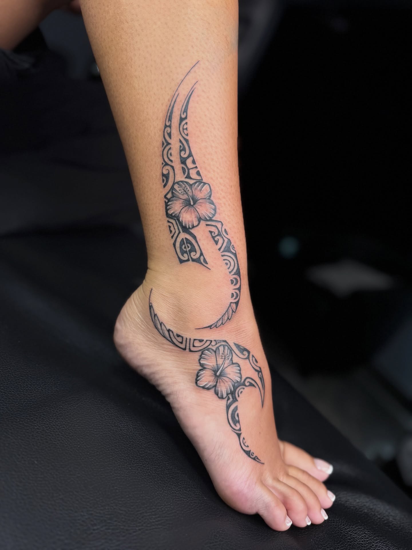 Hibiscus Polynesian Ankle Tattoo