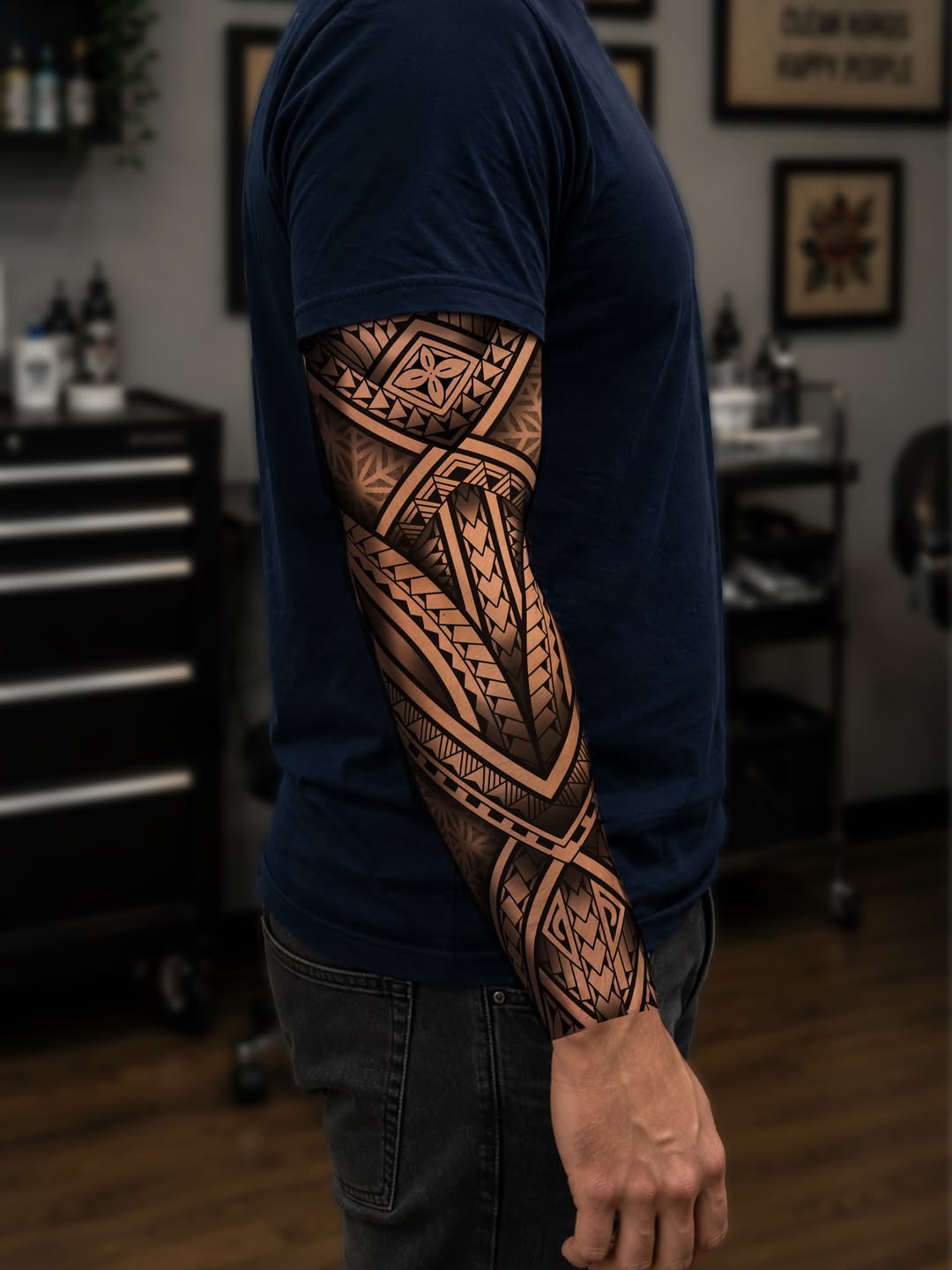 Interlocking Polynesian Sleeve Tattoo