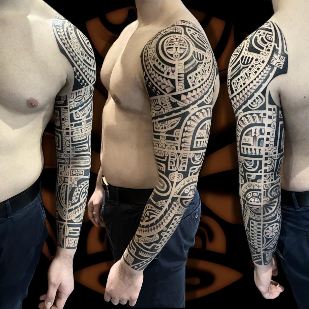 Polynesian Tribal Full Sleeve Tattoo
