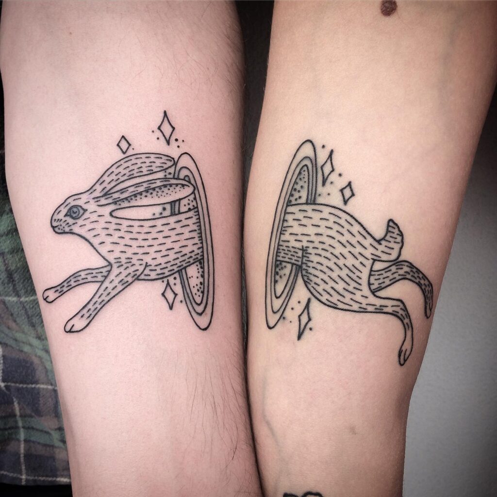 Portal Rabbit Sibling Tattoo brother sister tattoos tattoo