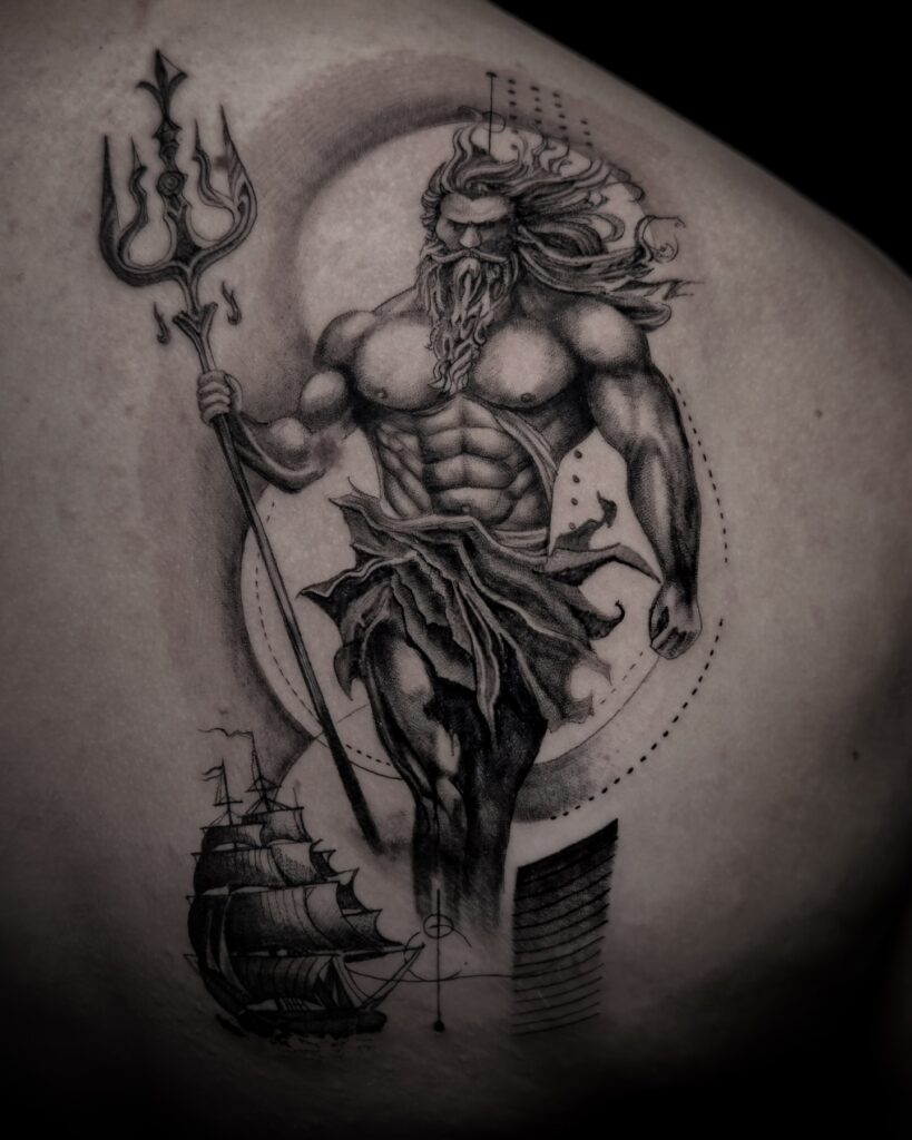 Zeus And Medusa Backpiece Tattoo