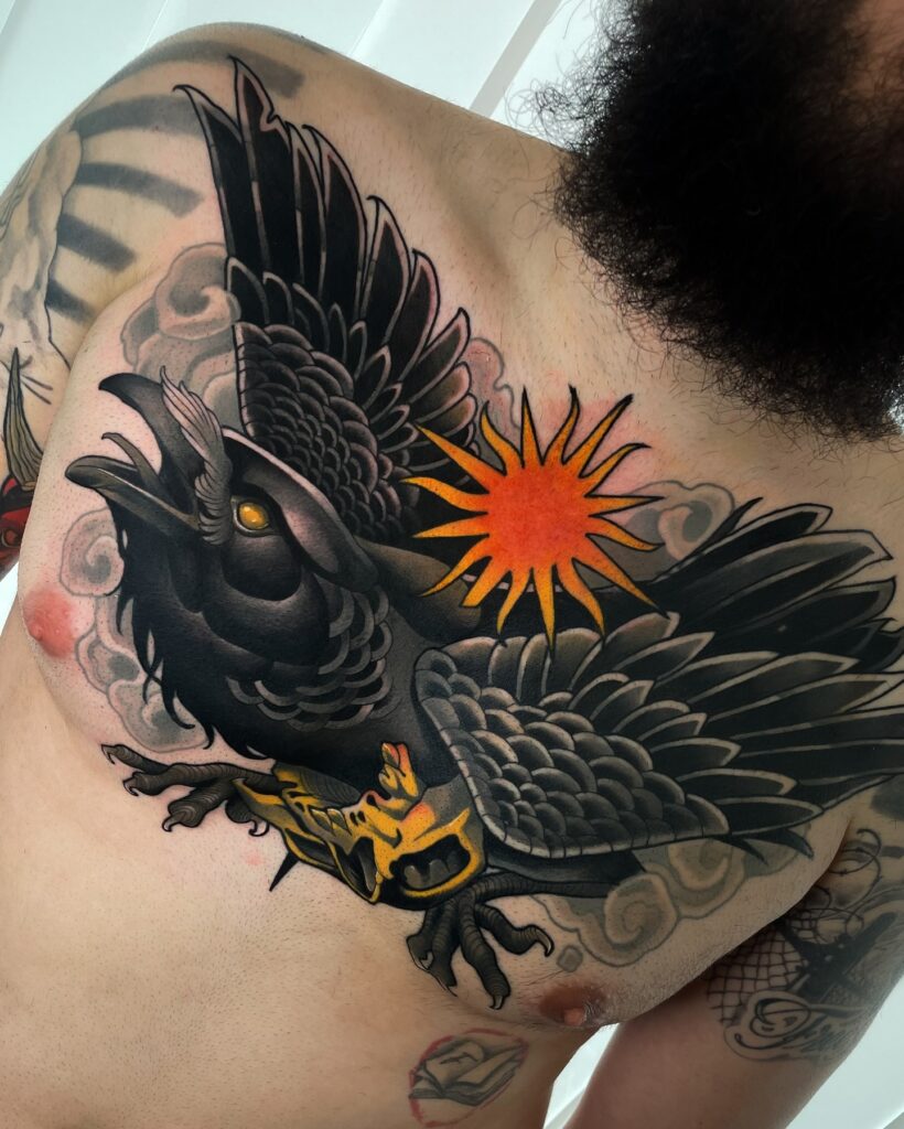 Majestic Raven With Ornate Wings Tattoo