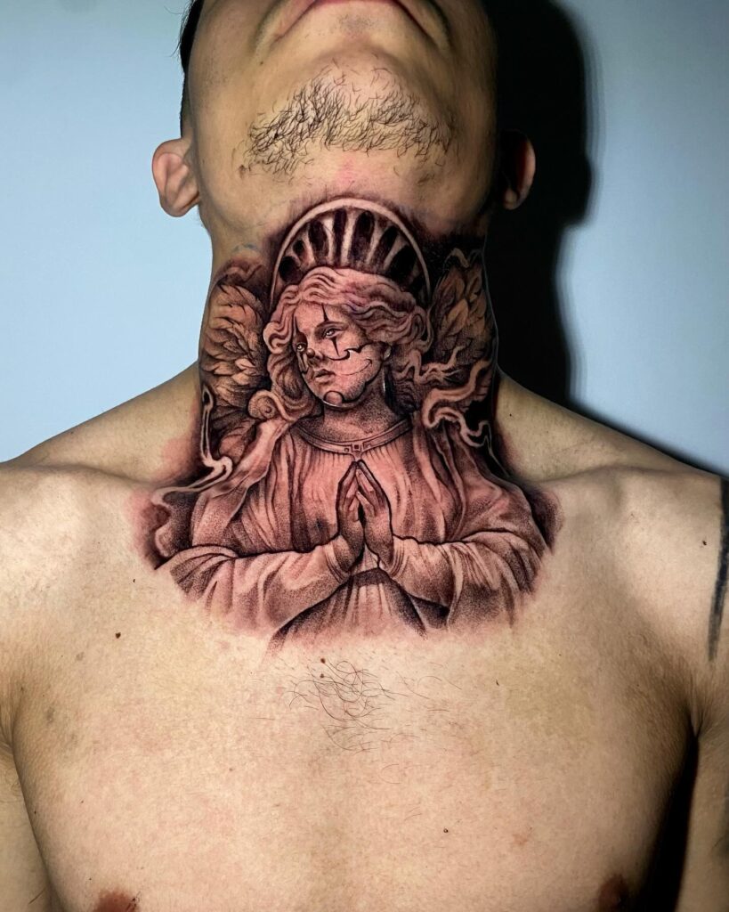 Geometric Mandala Neck Tattoo