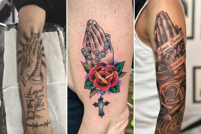 Aesthetic praying hands tattoos and delicate ink ideas collage