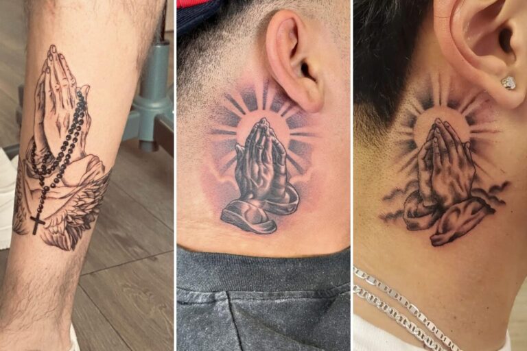 Aesthetic praying hands tattoos and delicate ink ideas collage