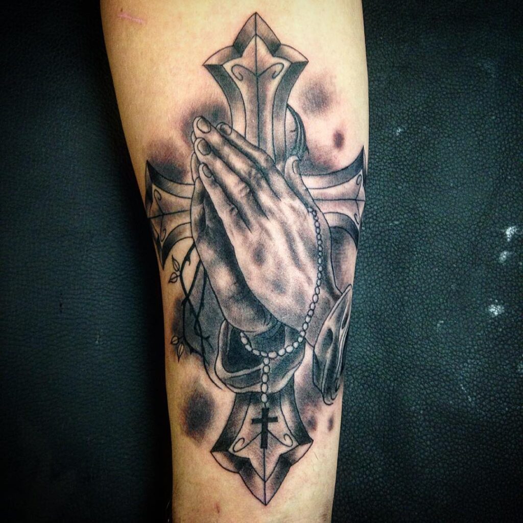 Praying Hands with Cross and Rosary Tattoo praying hands tattoos tattoo