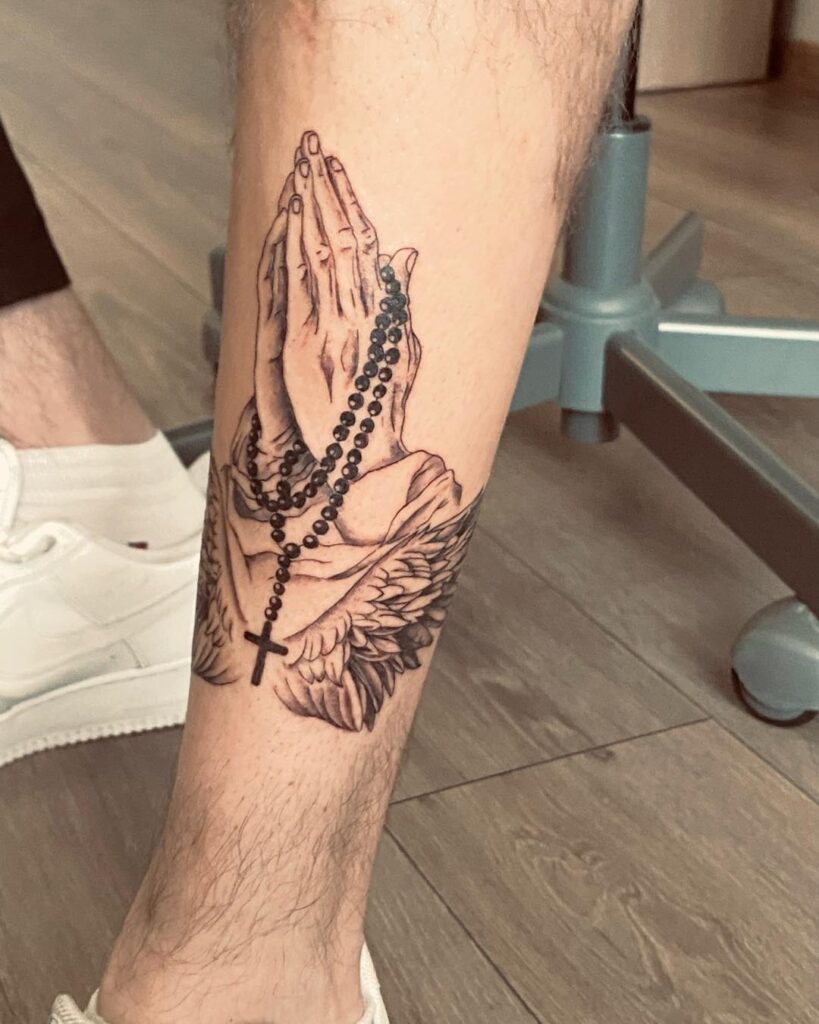 Praying Hands with Rosary and Angel Wings Tattoo praying hands tattoos tattoo