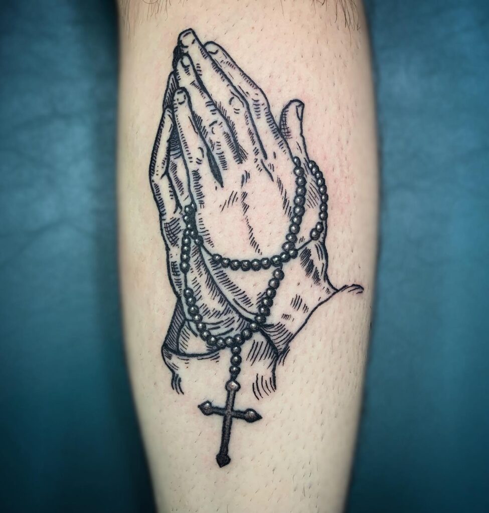 Praying Hands with Rosary Linework Tattoo praying hands tattoos tattoo