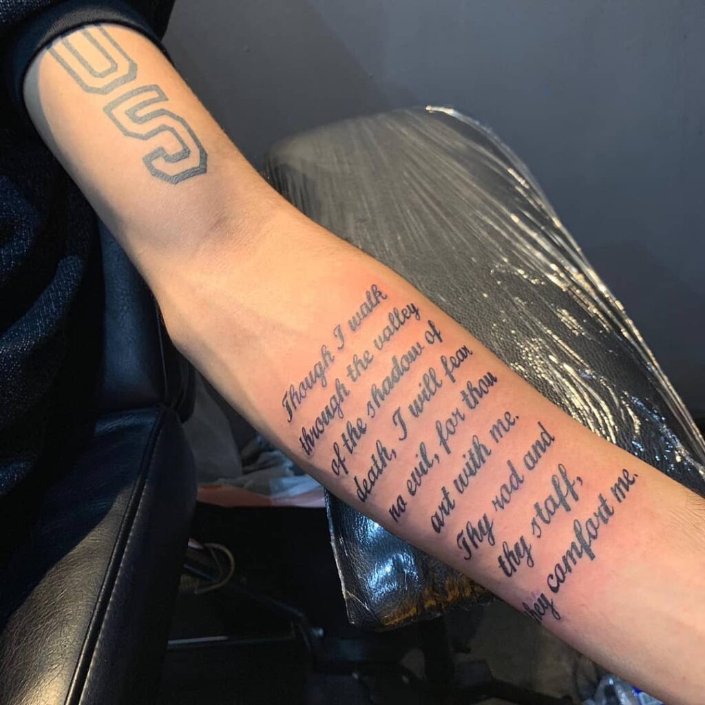 Psalm 27:3 Bicep Tattoo with Doves and Clouds bible verse tattoo ideas for men tattoo