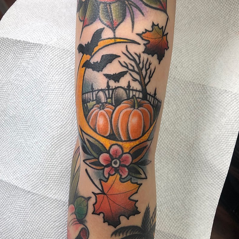 Evil Grinning Pumpkin Tattoo