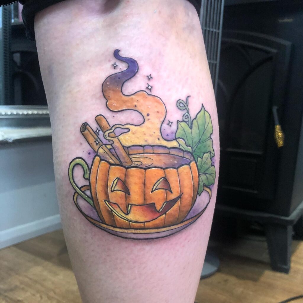 Cat And Pumpkin Stack Tattoo
