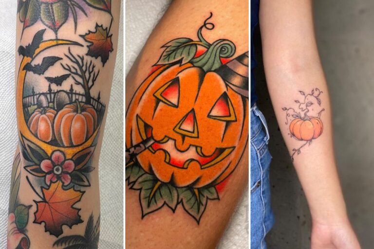 Aesthetic pumpkin tattoos and delicate ink ideas collage