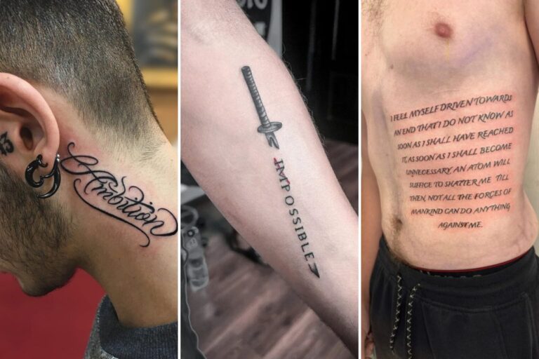 Aesthetic quote tattoo ideas for men and delicate ink ideas collage