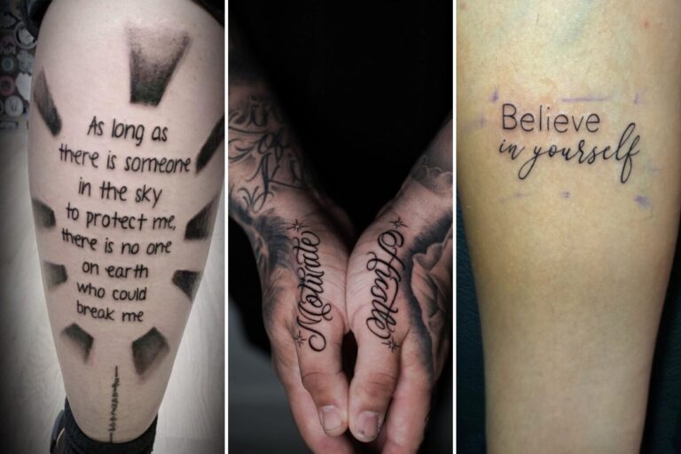 Aesthetic quote tattoo ideas for men and delicate ink ideas collage
