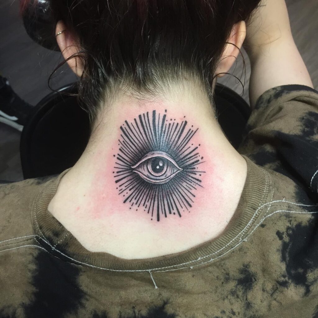 Bejeweled Ornamental Back Neck Tattoo