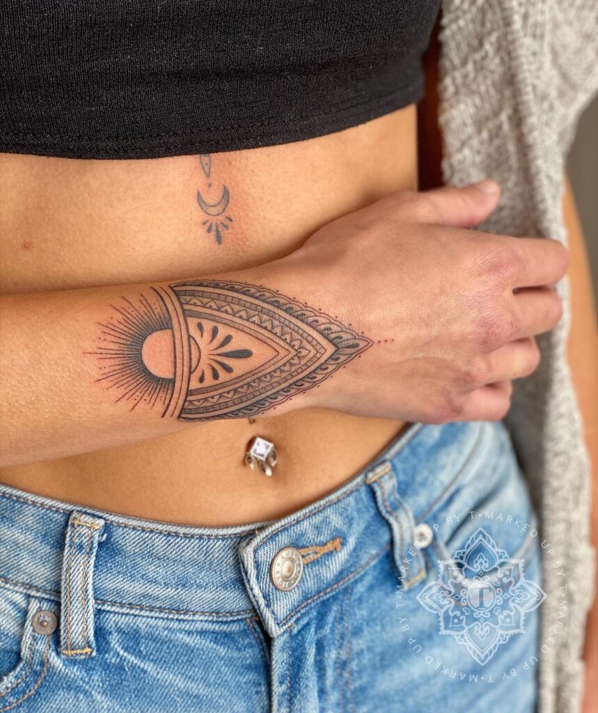 Evil Eye And Pawprint Bracelet Tattoo