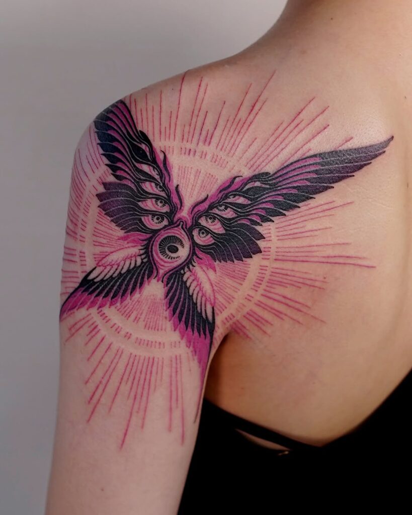 Radiant Pink Seraphim Shoulder Tattoo seraphim angel tattoo ideas tattoo