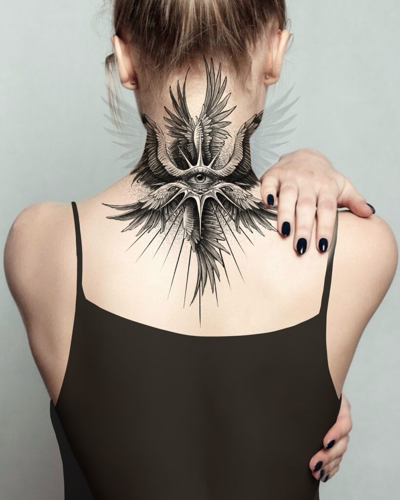 Radiant Seraphim Neck and Upper Back Tattoo seraphim angel tattoo ideas tattoo