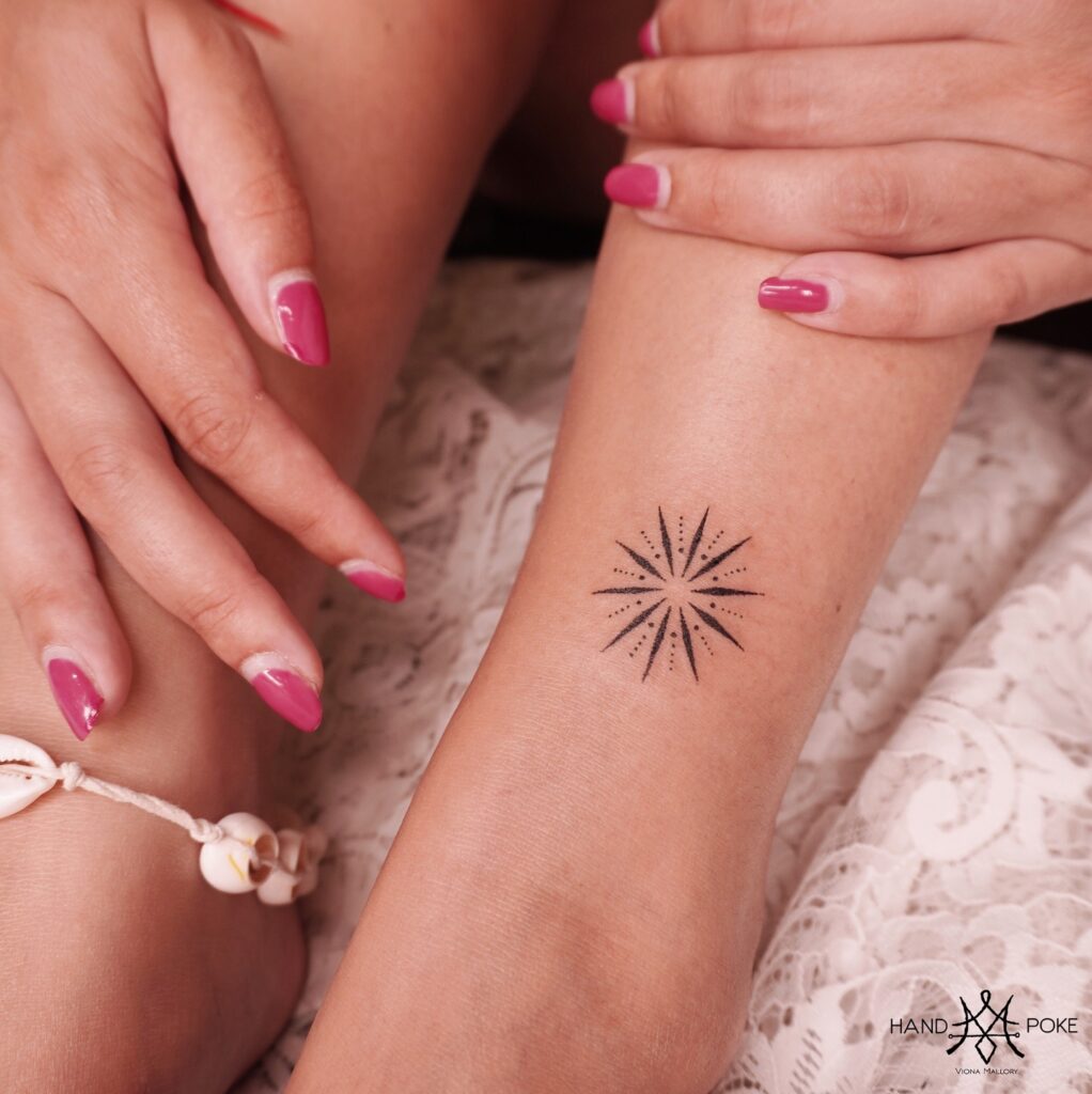 Matching Shoulder Mandala-Inspired Stick And Poke Tattoos