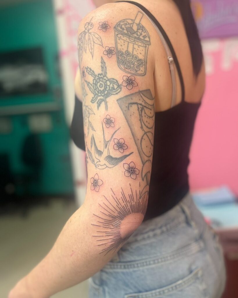 Delicate Dogwood Vine Sleeve Filler Tattoo Design