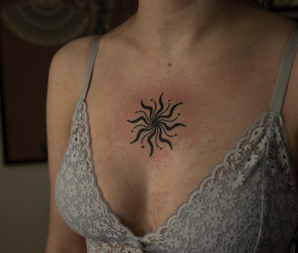 Radiant Sunburst Chest Tattoo symbols tattoos tattoo