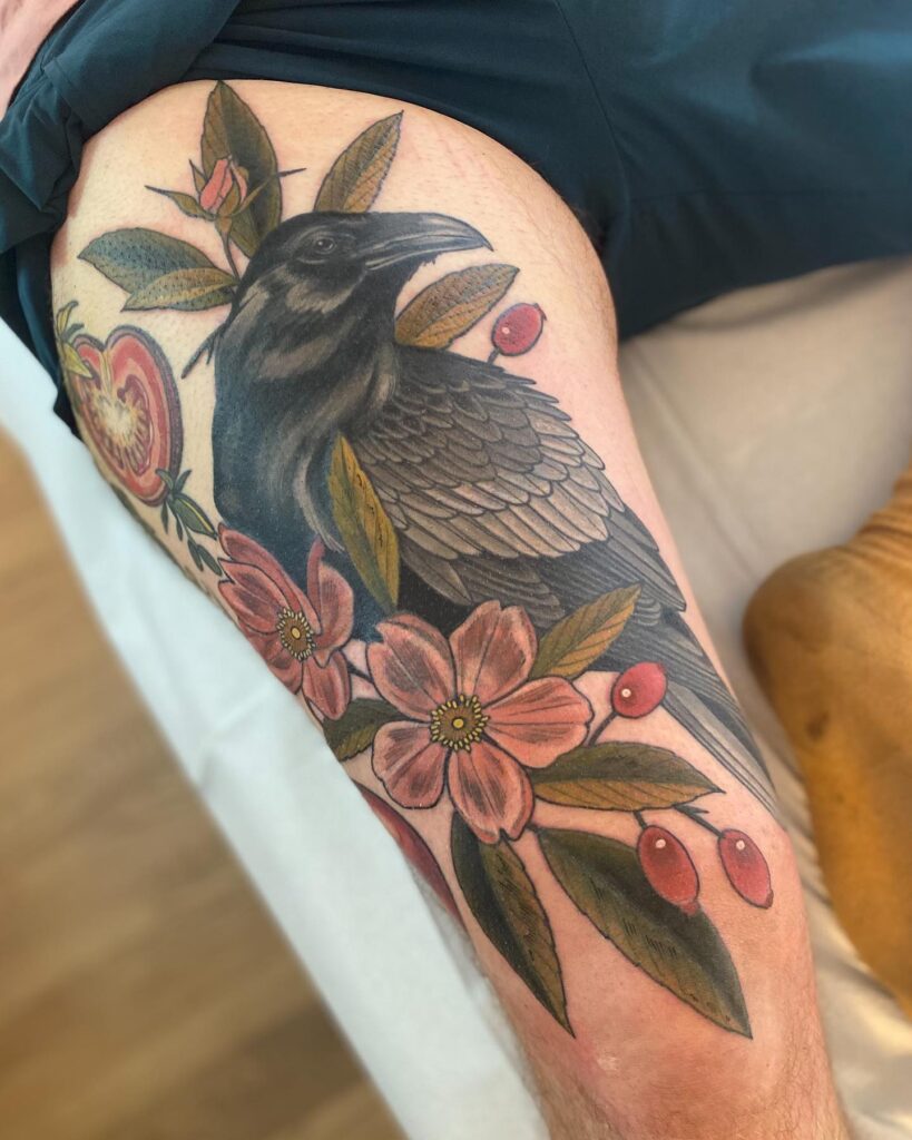 Hyper-Realistic Raven Portrait Tattoo