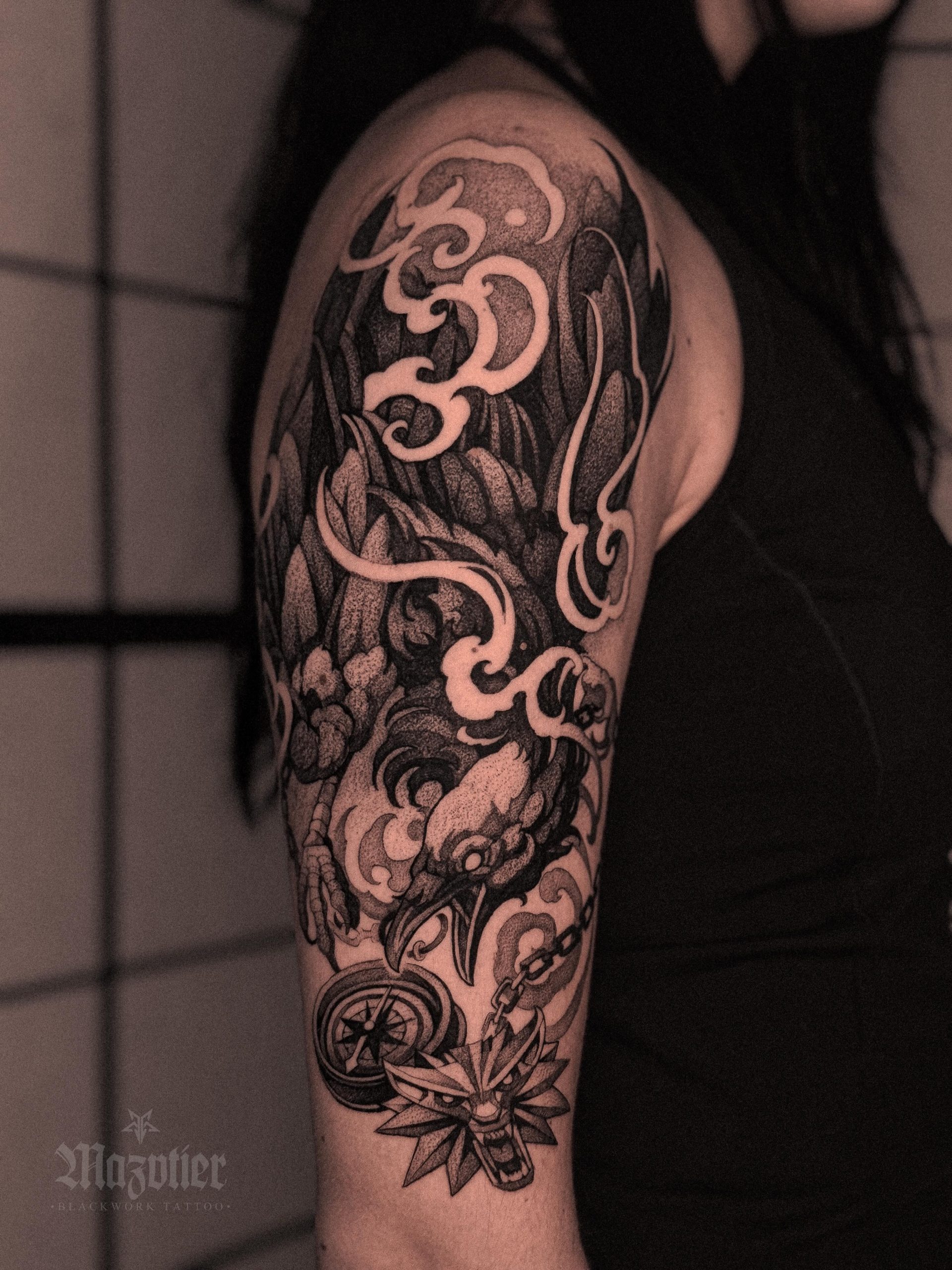 Flaming Shadow Wolf Tattoo