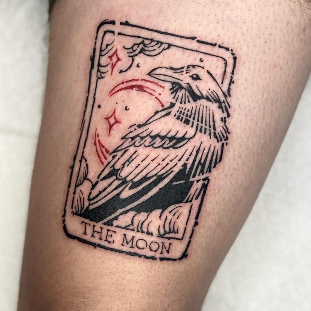 Mystical Raven And Crescent Moon Tattoo