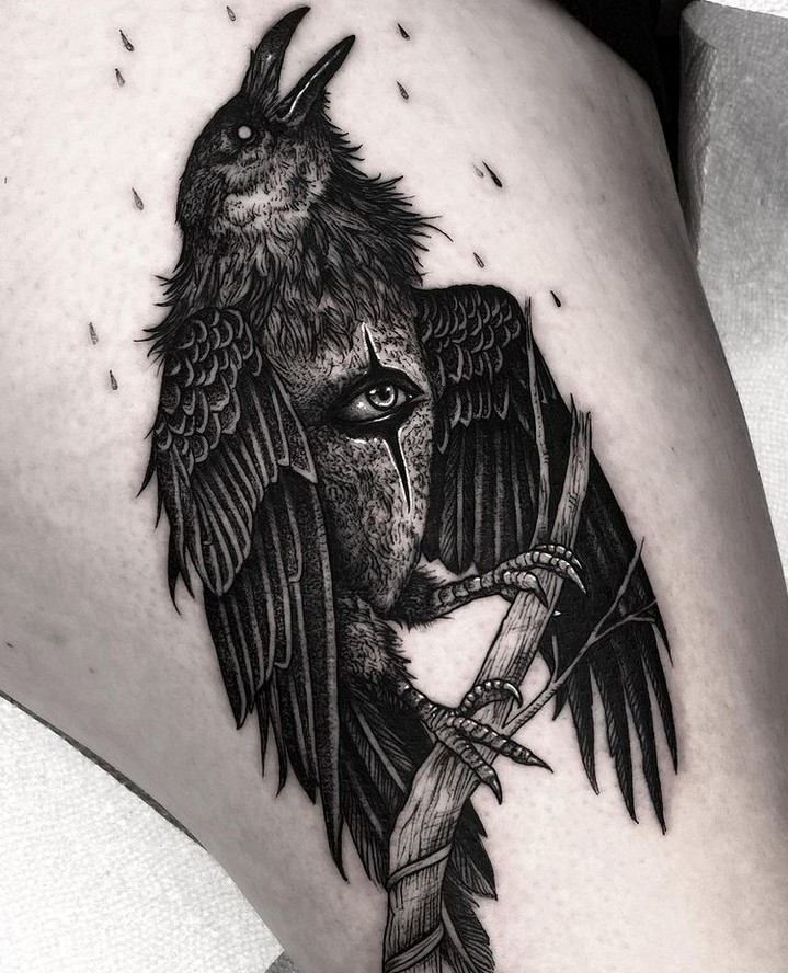 Raven With Exposed Ribcage Tattoo