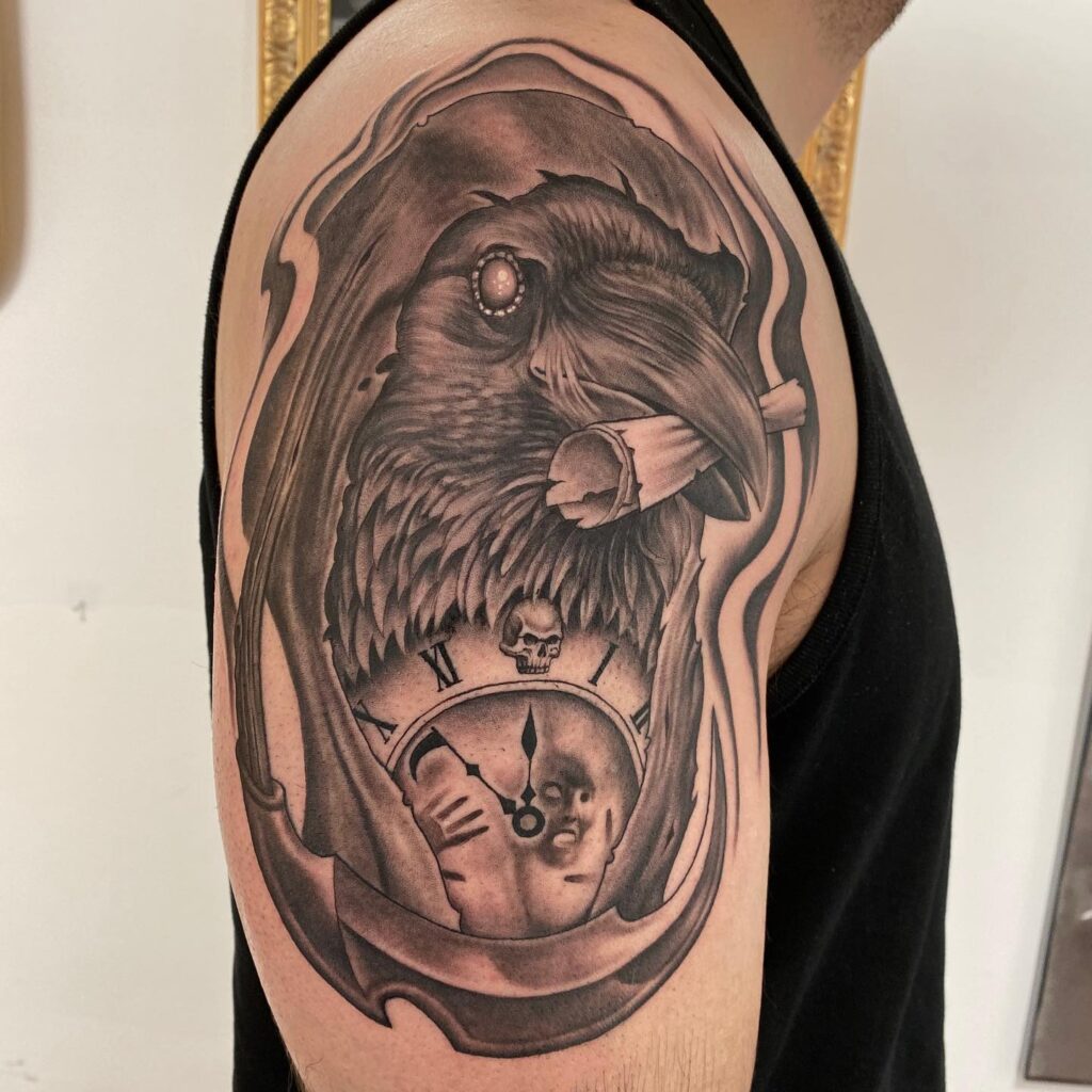Ravens In Flight Watercolor Tattoo