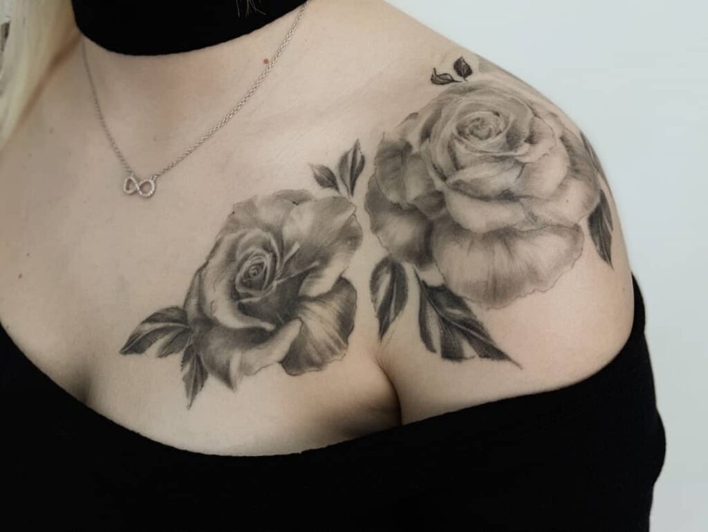 Floral Butterfly Shoulder Tattoo
