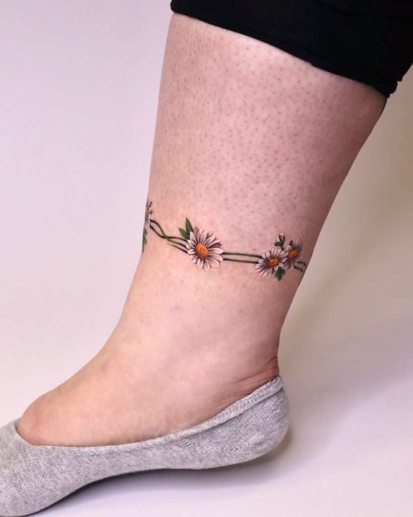 Realistic Daisy Anklet Tattoo april birth flower tattoo ideas tattoo