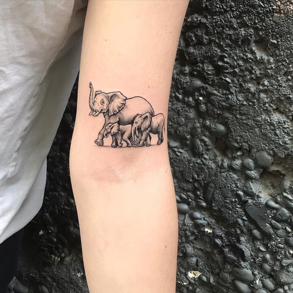 Realistic Elephant Mom and Calves Tattoo elephant family tattoo ideas tattoo