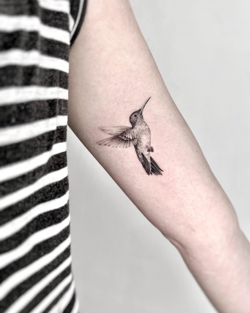 Realistic Hummingbird on Inner Arm hummingbird tattoos tattoo