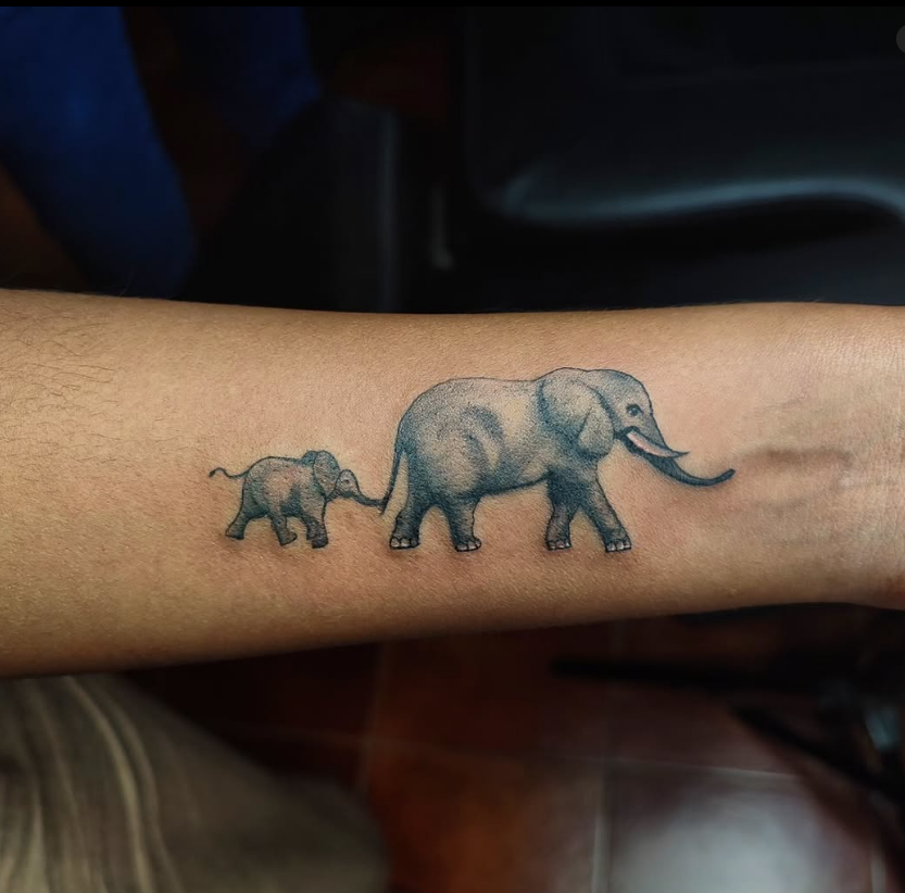Realistic Mother and Baby Elephant Tattoo elephant family tattoo ideas tattoo