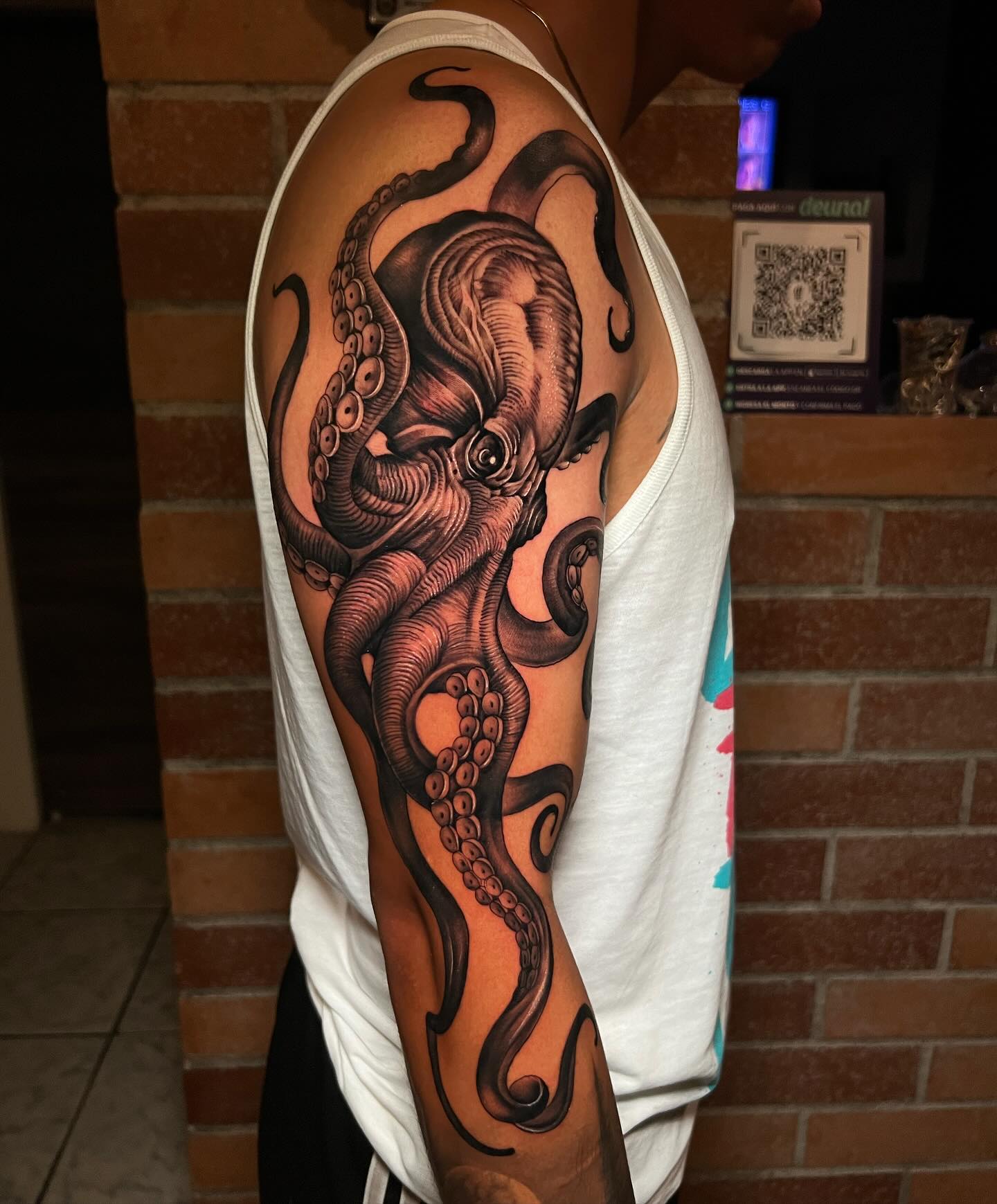 Textured Dotwork Octopus Shoulder Tattoo octopus tattoos tattoo